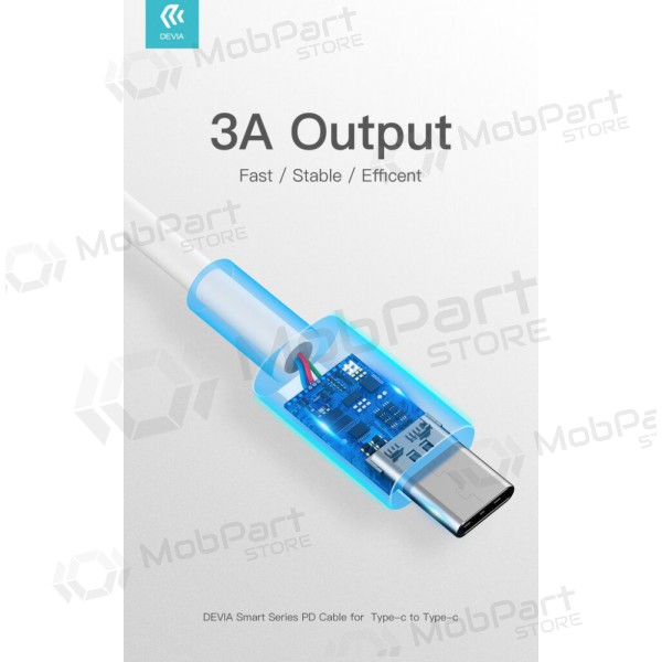 USB kaabel Devia Smart PD Type-C -Type-C 20V 3.0A 60W (valged)