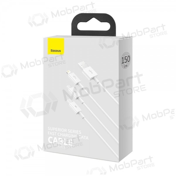 Kaabel Baseus Superior USB - microUSB+Lightning+Type-C 3.5A 1.5m (valged) CAMLTYS-02