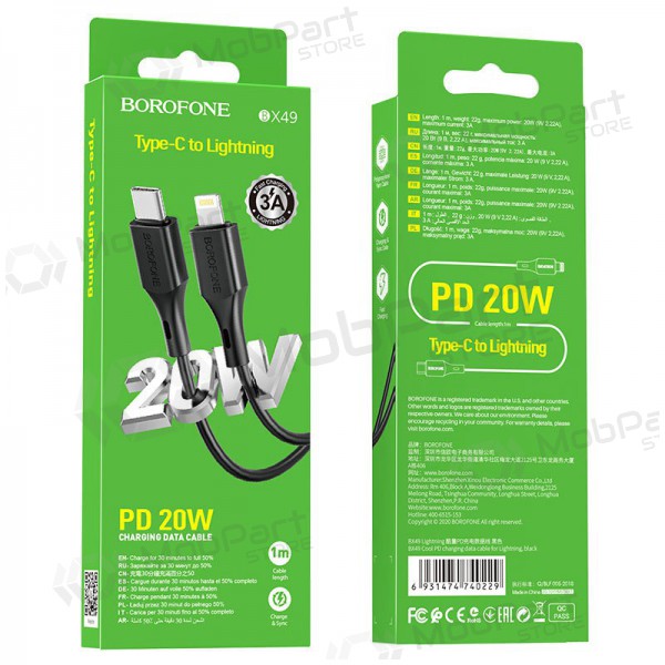 USB kaabel Borofone BX49 PD Type-C - Lightning 1.0m (mustad)