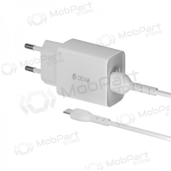 Laadija Devia Smart x 2 USB (2.4A) + MicroUSB, (valged)