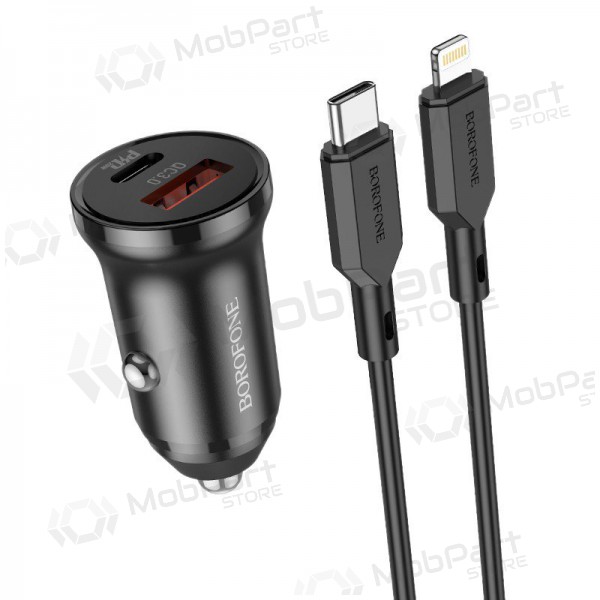 Laadija automobilinis Borofone BZ18A USB-A/Type-C PD20W+QC3.0 + Lightning (mustad)