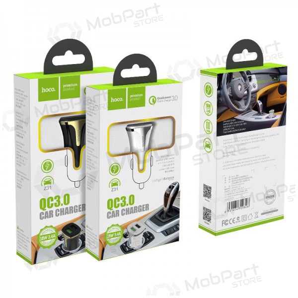 Laadija automobilinis Hoco Z31 Quick Charge 3.0 (3.4A) x 2 USB (valged)