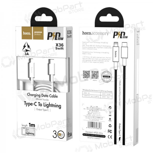 USB kaabel Hoco X36 PD Type-C - Lightning 1.0m (valged)