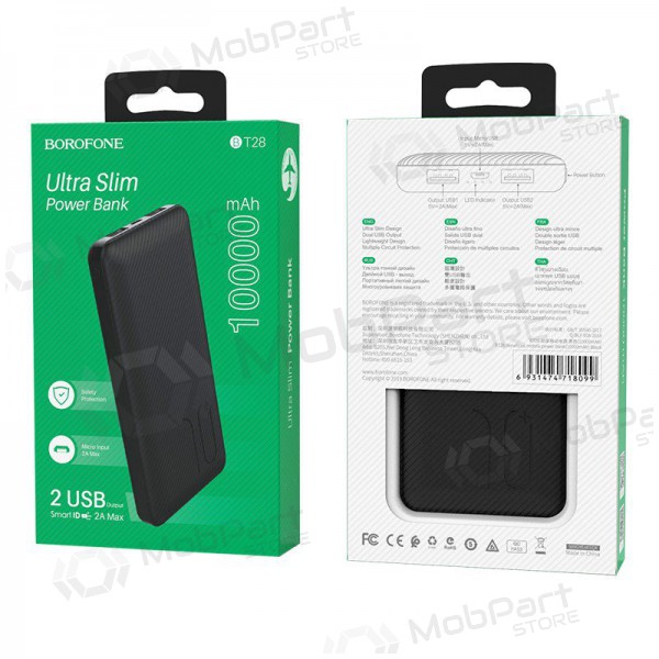 Väline patarei / aku Power Bank Borofone BT28 Ultra Slim 10000mAh must Väline patarei / aku Power Bank Borofone BT28 Ultra Slim 10000mAh must