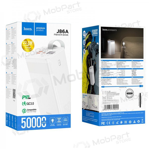Väline patarei / aku Power Bank Hoco J86A 22.5W Quick Charge 3.0 50000mAh valge Väline patarei / aku Power Bank Hoco J86A 22.5W Quick Charge 3.0 50000mAh valge