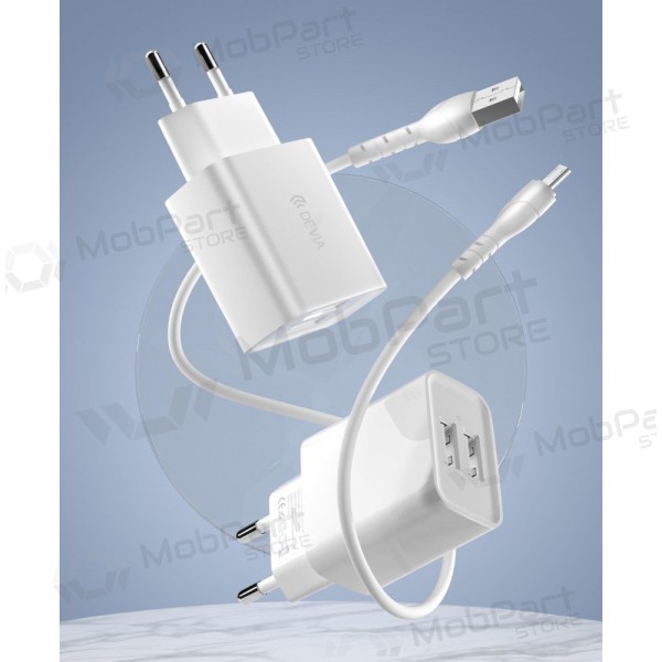 Laadija Devia Smart x 2 USB (2.4A) + MicroUSB, (valged)