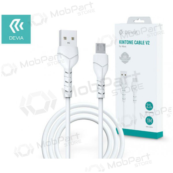USB kaabel Devia Kintone microUSB 1.0m (valged) 5V 2.1A