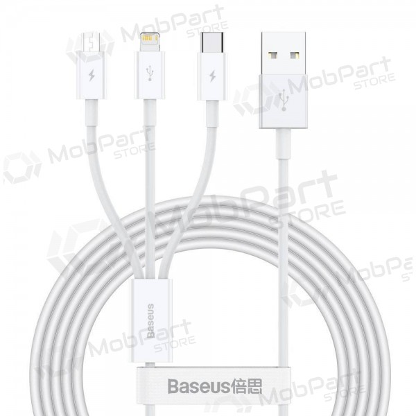 Kaabel Baseus Superior USB - microUSB+Lightning+Type-C 3.5A 1.5m (valged) CAMLTYS-02