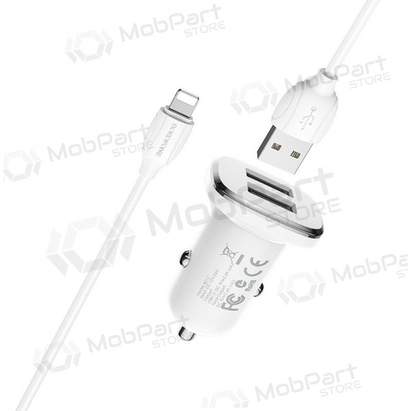 Laadija automobilinis Borofone BZ12 USB + Lightning (2.4A) (valged)