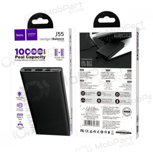 Väline patarei / aku Power Bank Hoco J55 10000mAh (must) Väline patarei / aku Power Bank Hoco J55 10000mAh (must)