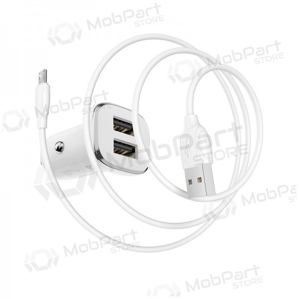 Laadija automobilinis Borofone BZ12 USB + microUSB (2.4A) (valged)