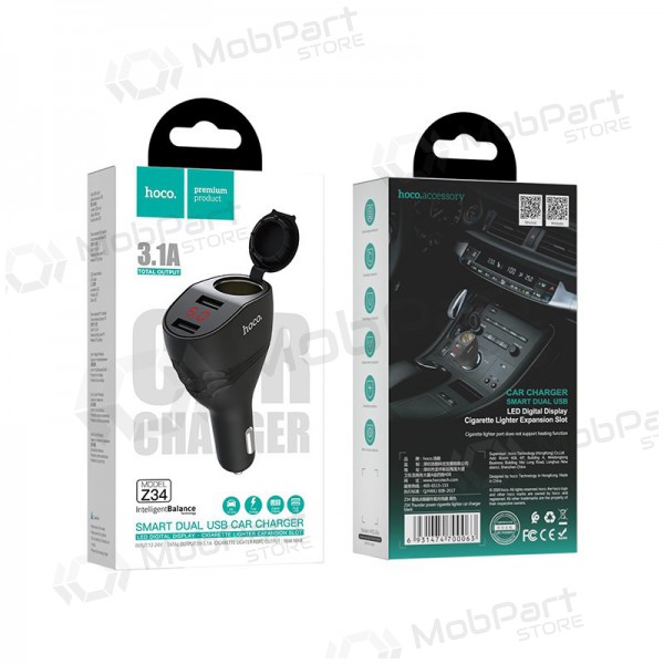 Laadija automobilinis Hoco Z34 x 2 USB (3.1A) (mustad)