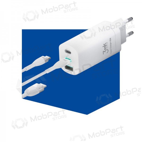 Laadija 3MK HyperCharger 65W 2xUSB-C, 1xUSB-A PD 3.0/QC 4.0 (valged)