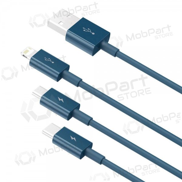 USB kaabel Baseus Superior USB - microUSB+Lightning+Type-C 100W 1.5m (sinised) CAMLTYS-03 USB kaabel Baseus Superior USB - microUSB+Lightning+Type-C 100W 1.5m (sinised) CAMLTYS-03