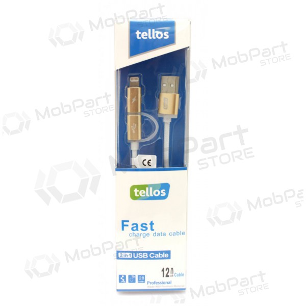 USB kaabel Tellos TPE 2in1 microUSB - Lightning (kuldsed) 1.2m