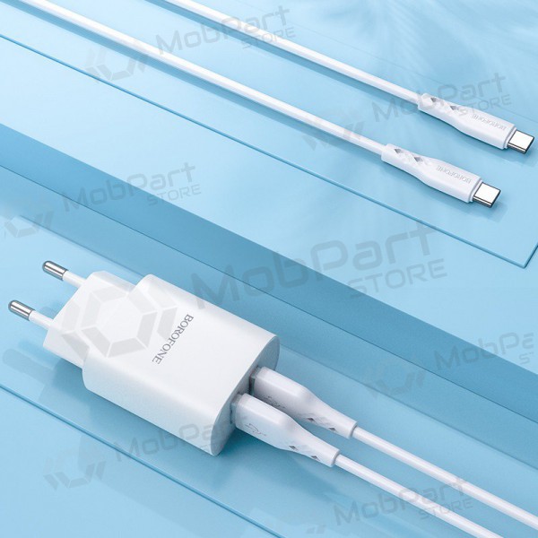 Laadija Borofone BN2 2xUSB 2.1A + USB Type-C (valged)