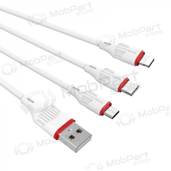 USB kaabel Borofone BX17 3in1 microUSB-Lightning-Type-C (valged)