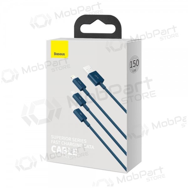 USB kaabel Baseus Superior USB - microUSB+Lightning+Type-C 100W 1.5m (sinised) CAMLTYS-03 USB kaabel Baseus Superior USB - microUSB+Lightning+Type-C 100W 1.5m (sinised) CAMLTYS-03