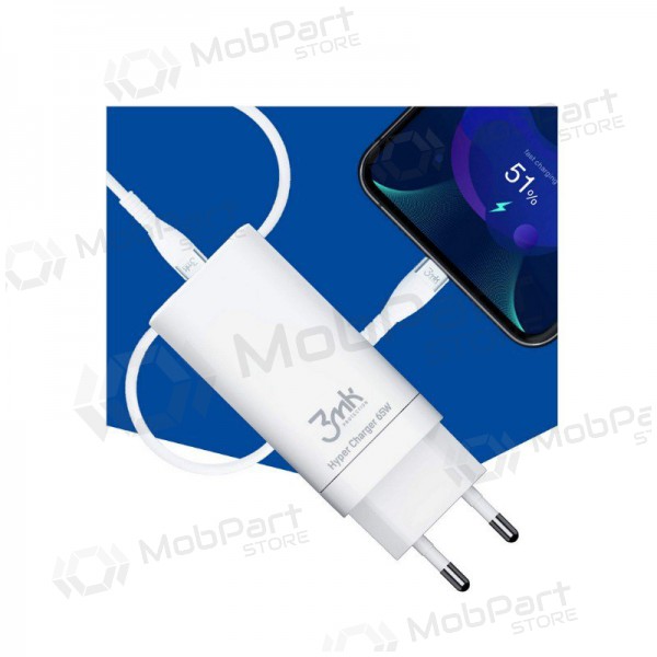 Laadija 3MK HyperCharger 65W 2xUSB-C, 1xUSB-A PD 3.0/QC 4.0 (valged)