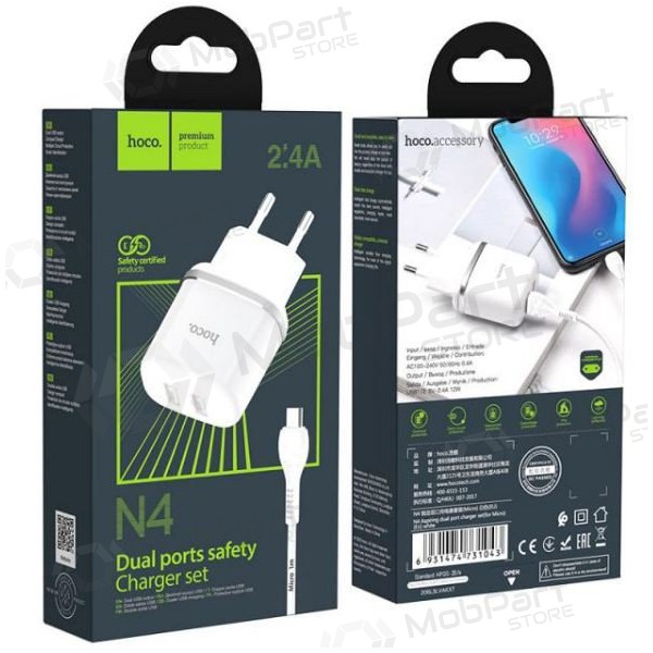 Laadija HOCO N4 Aspiring Dual USB + type-C kaabel (5V 2.4A) (valged) Laadija HOCO N4 Aspiring Dual USB + type-C kaabel (5V 2.4A) (valged)