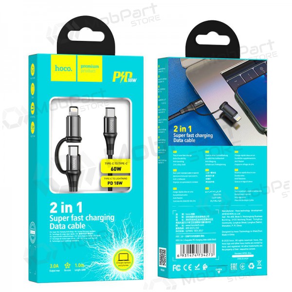 USB kaabel Hoco X50 2-in-1 Exquisito Type-C - Type-C / Lightning 1.0m (mustad)