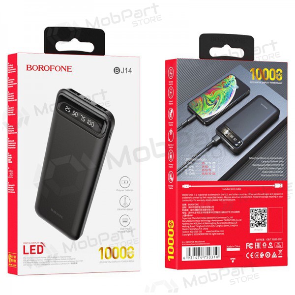 Väline patarei / aku Power Bank Borofone BJ14 Type-C microUSB 2*USB (2A) 10000mAh must Väline patarei / aku Power Bank Borofone BJ14 Type-C microUSB 2*USB (2A) 10000mAh must
