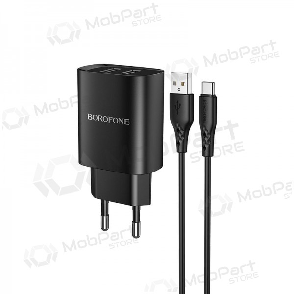Laadija Borofone BN2 2xUSB 2.1A + USB Type-C (mustad)
