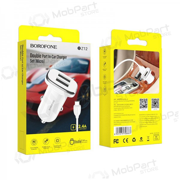 Laadija automobilinis Borofone BZ12 USB + microUSB (2.4A) (valged)