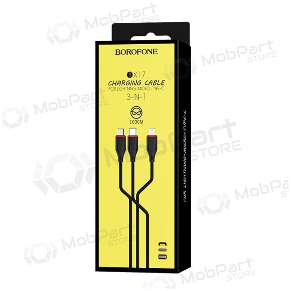 USB kaabel Borofone BX17 3in1 microUSB-Lightning-Type-C 1.0m (mustad)