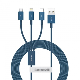 USB kaabel Baseus Superior USB - microUSB+Lightning+Type-C 100W 1.5m (sinised) CAMLTYS-03