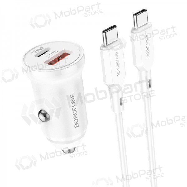 Laadija automobilinis Borofone BZ18A USB-A/Type-C PD20W+QC3.0 + Type-C (valged)