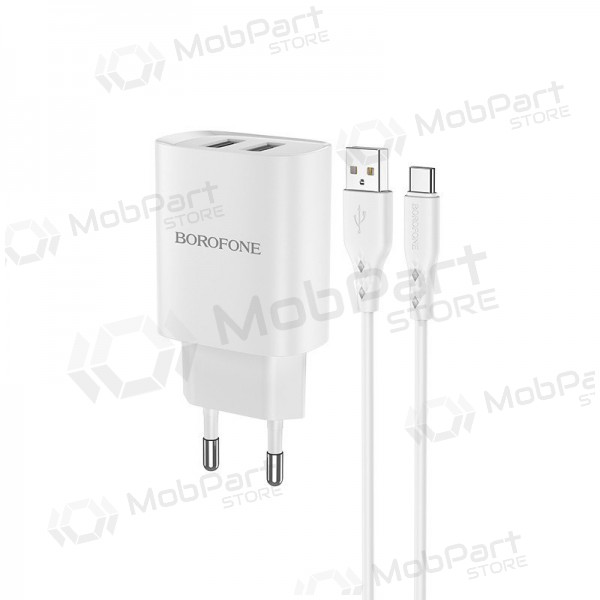 Laadija Borofone BN2 2xUSB 2.1A + USB Type-C (valged)