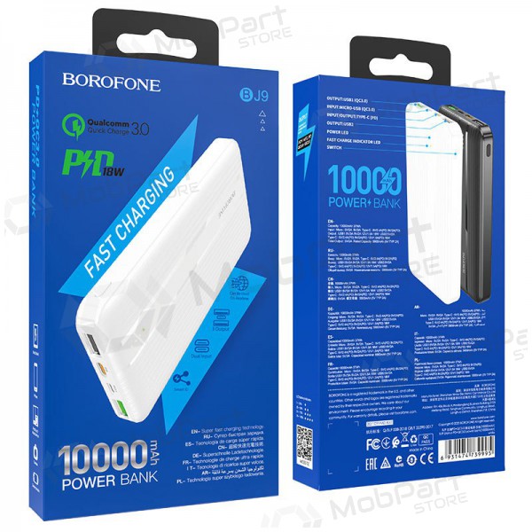 Väline patarei / aku Power Bank Borofone BJ9 Type-C PD+Quick Charge 3.0 (3A) 10000mAh valge Väline patarei / aku Power Bank Borofone BJ9 Type-C PD+Quick Charge 3.0 (3A) 10000mAh valge