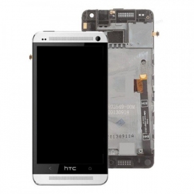 HTC One Mini ekraan (valged) (koos raamiga) (kasutatud grade C, originaalne)