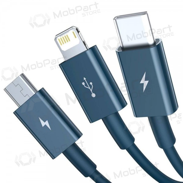 USB kaabel Baseus Superior USB - microUSB+Lightning+Type-C 100W 1.5m (sinised) CAMLTYS-03 USB kaabel Baseus Superior USB - microUSB+Lightning+Type-C 100W 1.5m (sinised) CAMLTYS-03