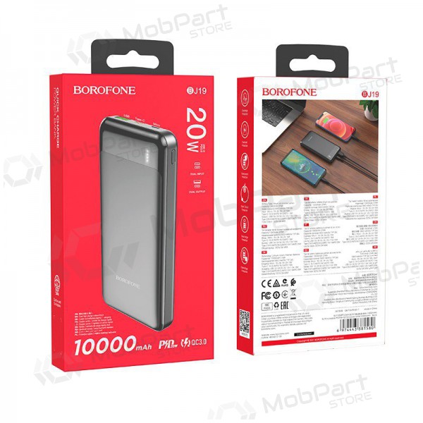 Väline patarei / aku Power Bank Borofone BJ19 Type-C PD 20W+Quick Charge 3.0 10000mAh must Väline patarei / aku Power Bank Borofone BJ19 Type-C PD 20W+Quick Charge 3.0 10000mAh must