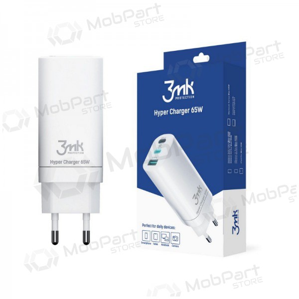 Laadija 3MK HyperCharger 65W 2xUSB-C, 1xUSB-A PD 3.0/QC 4.0 (valged)