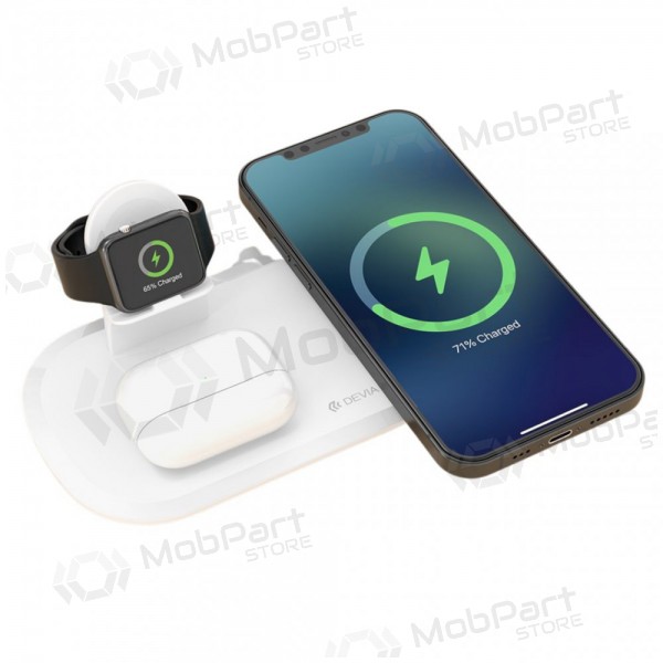 Laadija juhtmeta Devia 3in1 Smart Phone, Apple Watch, Airpods (valged)