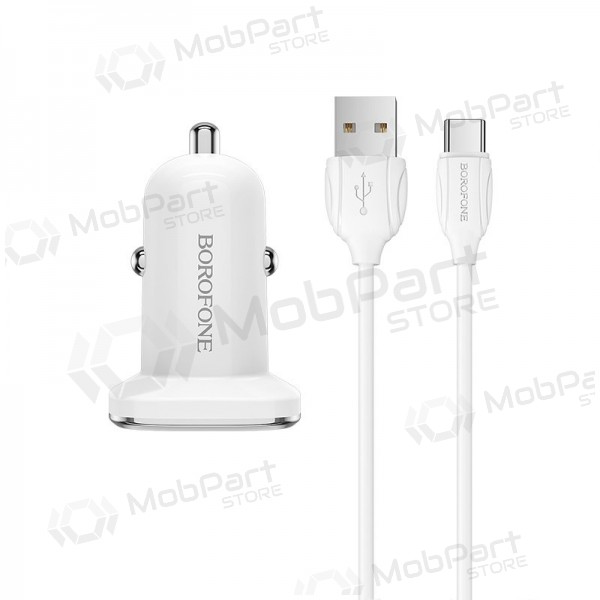 Laadija automobilinis Borofone BZ12 USB + Type-C (2.4A) (valged)