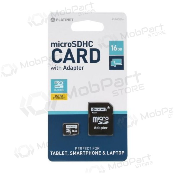Mälukaart Platinet MicroSD 16GB (class10) + SD Adapter