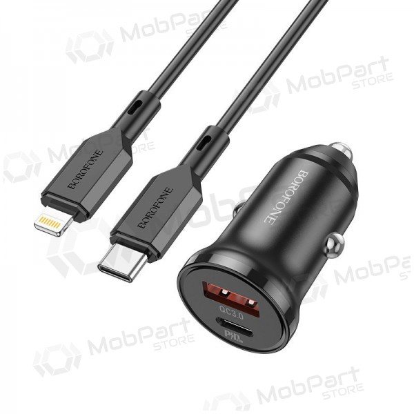 Laadija automobilinis Borofone BZ18A USB-A/Type-C PD20W+QC3.0 + Lightning (mustad)