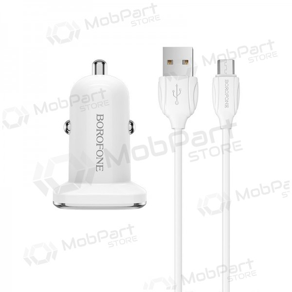 Laadija automobilinis Borofone BZ12 USB + microUSB (2.4A) (valged)