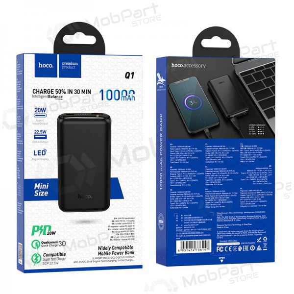 Väline patarei / aku Power Bank Hoco Q1 Type-C PD 20W+Quick Charge 3.0 (3A) 10000mAh mustad Väline patarei / aku Power Bank Hoco Q1 Type-C PD 20W+Quick Charge 3.0 (3A) 10000mAh mustad