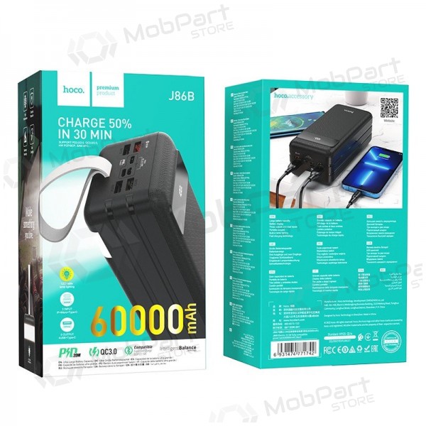 Väline patarei / aku Power Bank Hoco J86B 22.5W PD+Quick Charge 3.0 60000mAh must