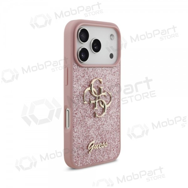 Apple iPhone 18 Pro ümbris - Guess PU Fixed Glitter 4G Metal Logo (roosa)