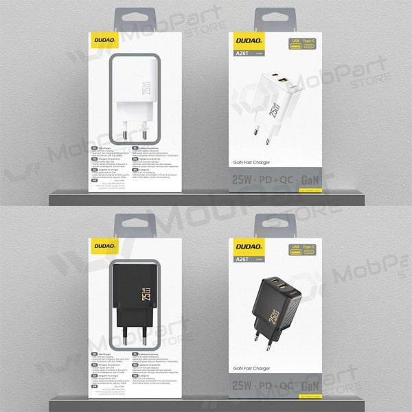 Telefoni laadija Dudao A26T 25 W GaN USB-C + USB-A valge