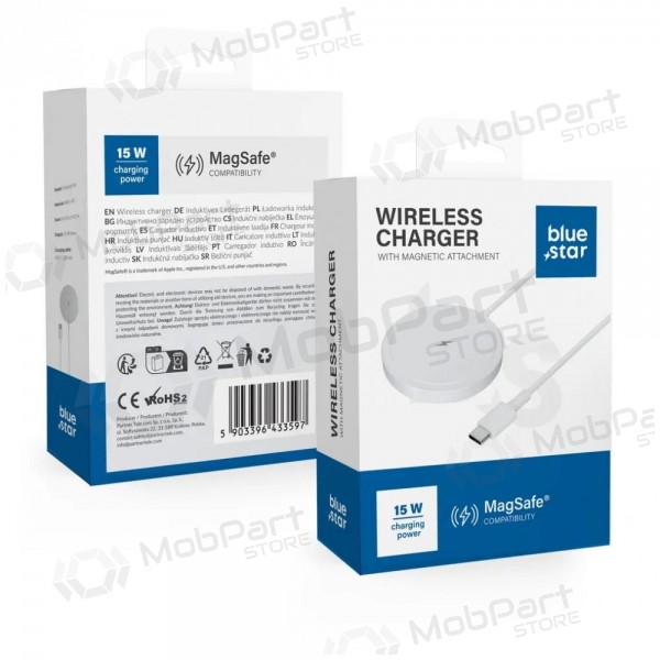MagSafe juhtmevaba laadija Blue Star Charing Pad 15 W USB-C kaabliga valge