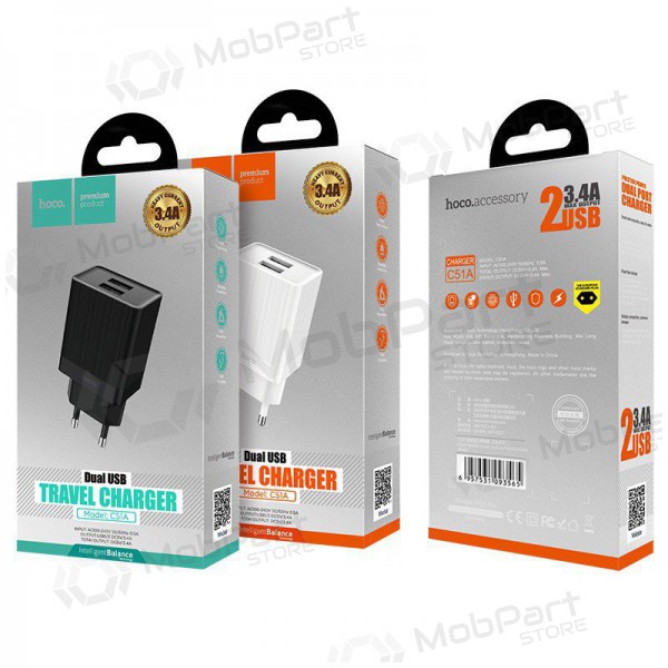 Laadija HOCO C51A Prestige power Dual USB (5V 3.4A) (valged)