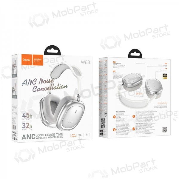 Juhtmevabad kõrvaklapid mikrofoniga Hoco W68 ANC Bluetooth hõbedased