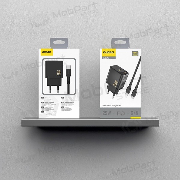 Laadija Dudao A27C GaN 25W USB-C + USB-C to USB-C kaabel 1.0m must